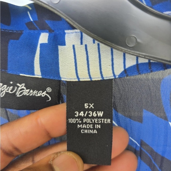 Maggie Barnes Pleated Tunic Shirt 5x Plus BlueBlack Button Up Long Sleeve Strect - Picture 8 of 12